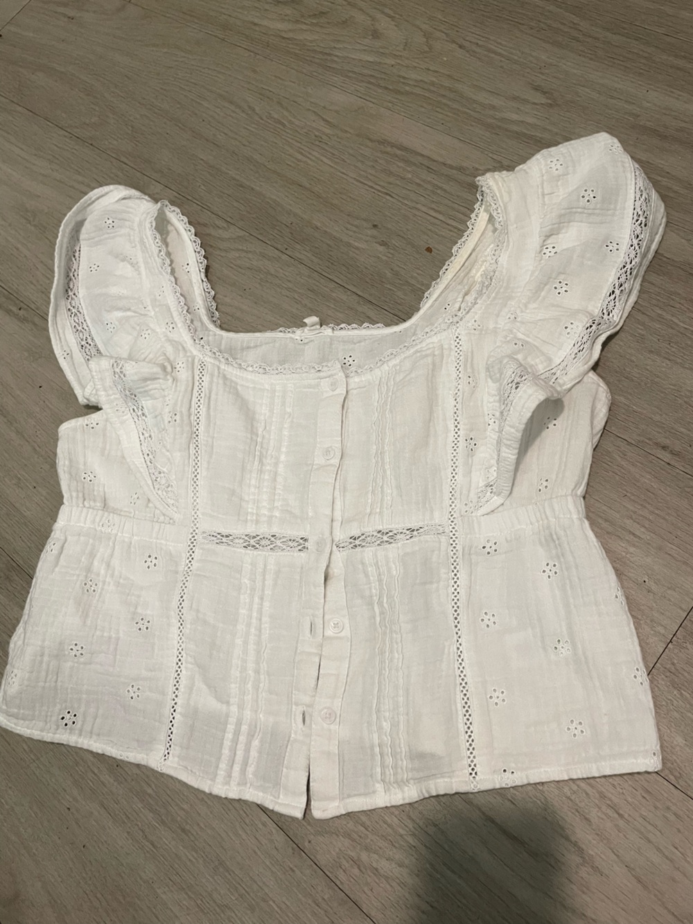 aerie White Eyelet Button-Front Square Neck Blouse